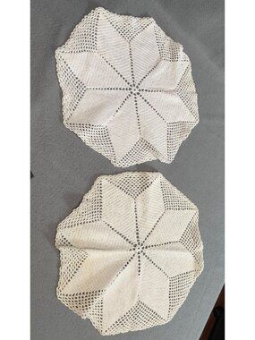 Handmade Crochet Doilies Set Beige Cotton Star Pattern 13.5" Diameter